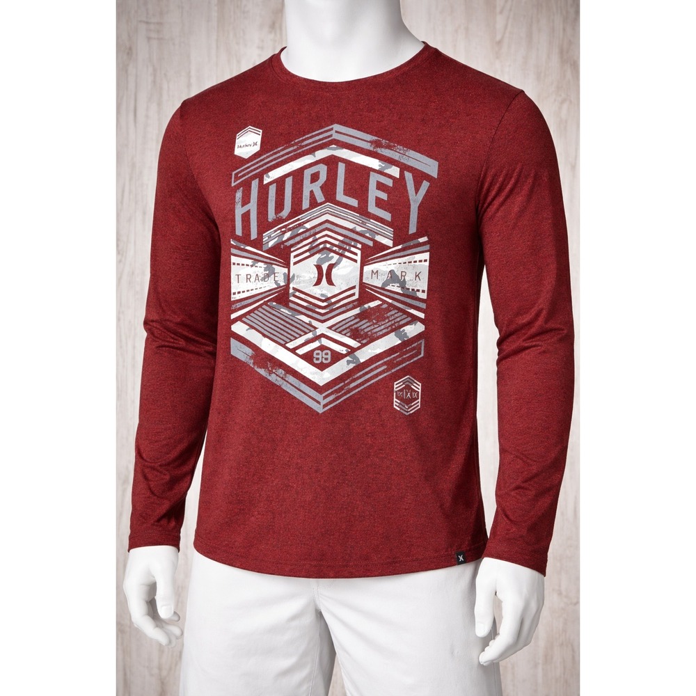 Hurley Mens Long Sleeve Graphic T-Shirt Burgundy Red Buckle Exclusive Size L